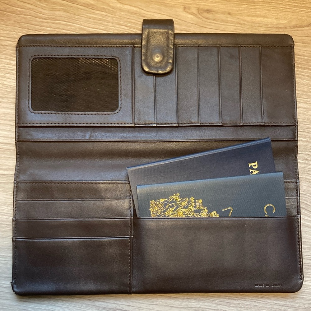Francesco Biasia long travel wallet passport document leather and canvas